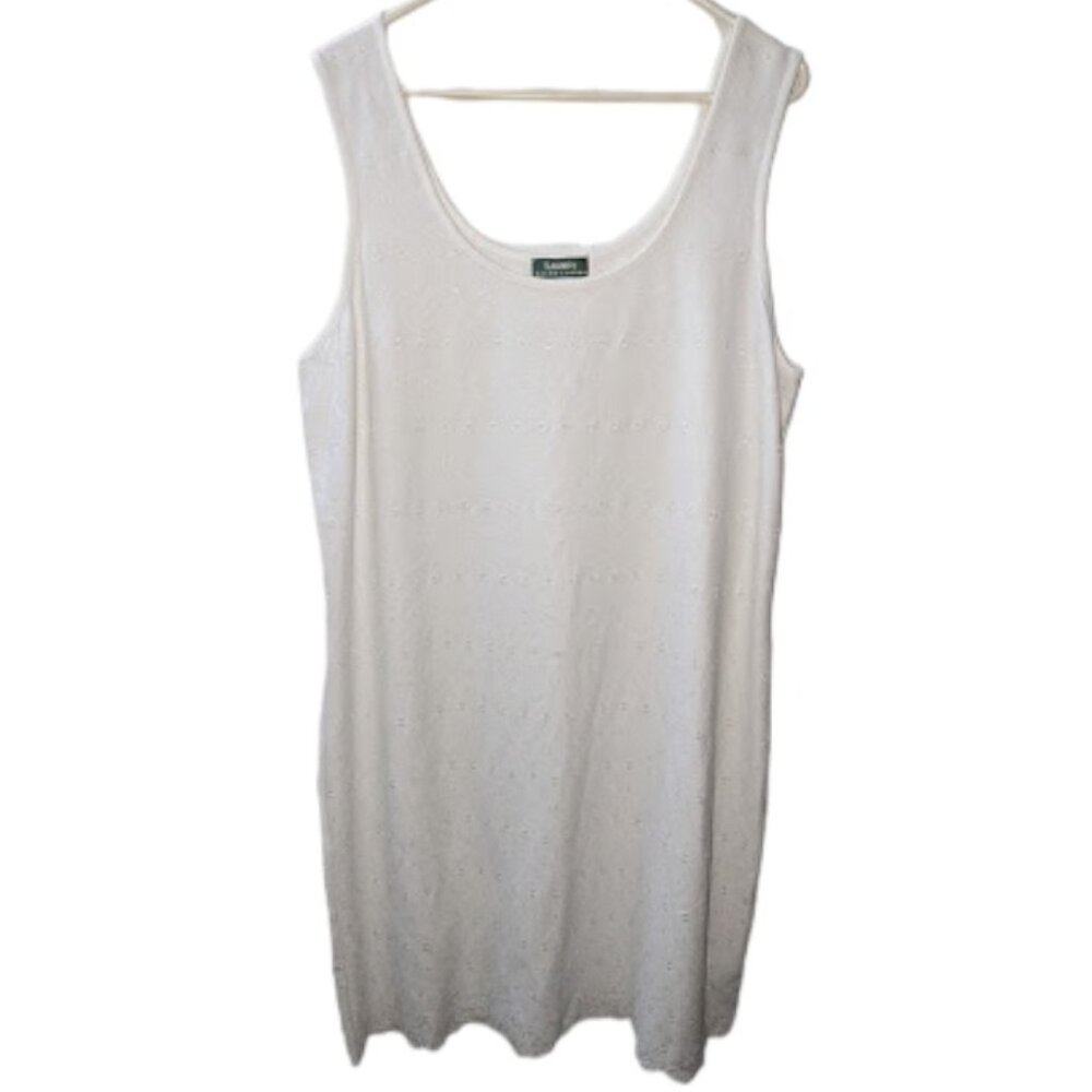 LAUREN RALPH LAUREN women's white tank dress eyelet embroidery w-044